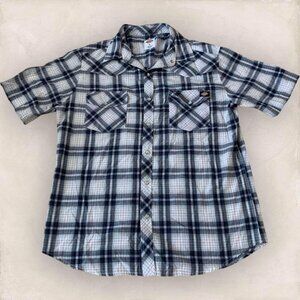 Dickies Western Shirt Men’s Size Large Blue Plaid Pearl Snaps Casual Outdoors